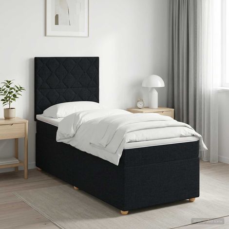vidaXL Cama box spring con colchón con cabecera Negro 90 x 200 cm Tela (1/5)