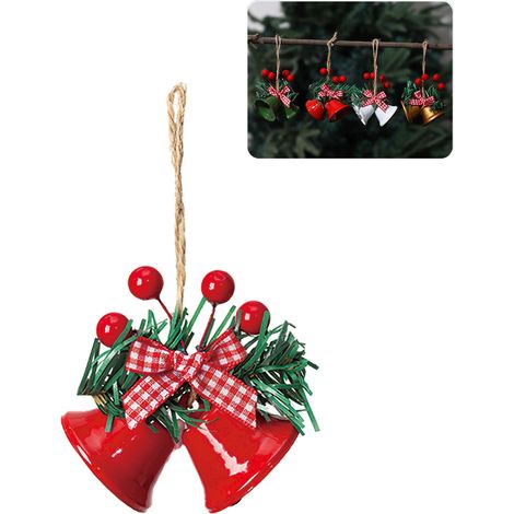 12 pièces Décorations de Noël adaptées à la suspension du sapin de Noël, cloches en métal, cloches suspendues à la fenêtre, en forme de cloche (rouge) (1/5)