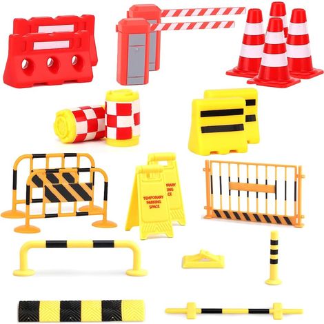 22 Pieces Mini Panneau Signalisation Mini Panneaux de Circulation Jouets Miniatures Panneaux de Blocs Routiers Jouets Miniatures Cone de Chantier Cone de Signalisation (1/5)
