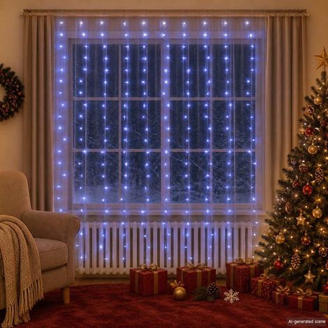 Rideau Lumineux LED 3x3 m 300 LED Bleu Guirlande Décorative 8 Modes USB Intérieur Extérieur - PANGIVO (1/5)