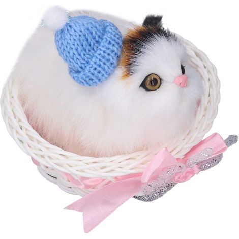 Realistisches Fellkätzchen, Autodekoration, miauendes Kätzchenspielzeug, blaues Modell mit schwarzem Kopf und Hut, mit eingebauter Batterie. (1/5)