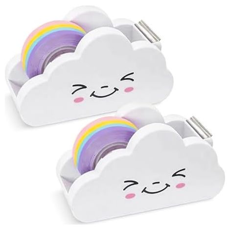 CSPARKV 11.3x4.3x6.1cm Pack of 2 Tape Dispenser Office Tape Dispenser Tape Dispenser Tape Dispenser Adhesive Film Dispenser with 2 Rolls of Rainbow Tape for Office and Home (1/4)