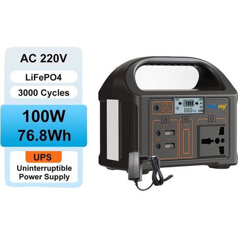 Station de puissance portable, chargement solaire, lumière LED, 100W 76.8Wh (1/2)