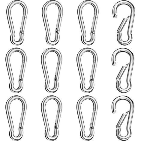 Stainless steel carabiners - Pack of 12 - Robust, multi-purpose for sports, camping, pets, 5x50 mm. (1/5)