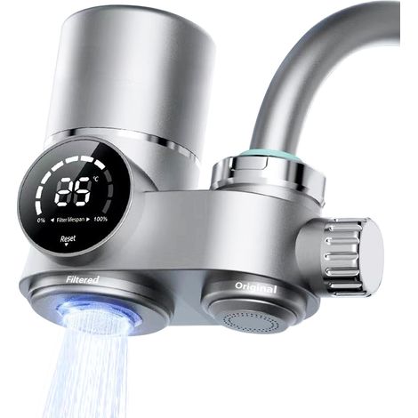 Robinet filtrant à eau, robinet filtrant le calcaire, filtre à eau potable, filtre pour robinet élimine le chlore, les métaux lourds et les mauvais goûts (avec 1 filtre, 12 adaptateurs) (1/4)