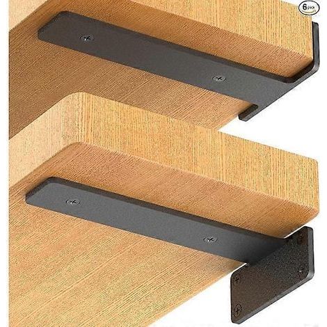 Lot de 6 supports d'étagère flottants. supports d'étagère industriels robustes de 6 pouces. supports en métal noir en forme de L. pour le support d'étagère DIY (1/5 pouce d'épaisseur). (1/5)