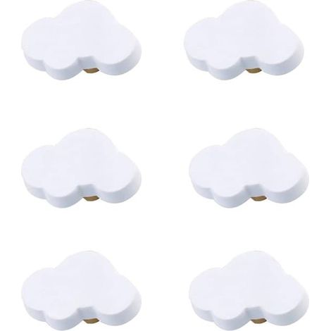 Lot de 6 boutons de tiroir en caoutchouc souple - Motif dessin animé pour enfants, garçons et filles - Armoire, meuble à jouets, bibliothèque (Nuage) (1/5)