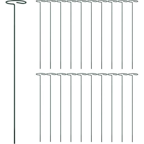 Lote de 20 estacas para plantas soportes de jardín 40 x 6 cm de acero verde oscuro 020046618 (1/4)