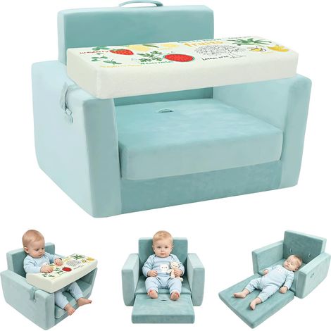 Canapé Enfant pour bébé avec Plateau Amovible - Fauteuil pour Bebe Convertible 2-en-1 6 Mois, Canapé-lit Pliable et Moelleux, avec Accoudoirs, Léger et Lavable, Cadeau pour Garçons et Filles (1/5)