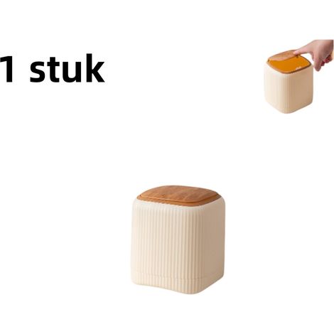 Mini poubelle de cuisine et de plan de travail à double bac intérieur et extérieur avec style bois et couvercle à bouton poussoir 1 pièce couleur jaune (1/5)
