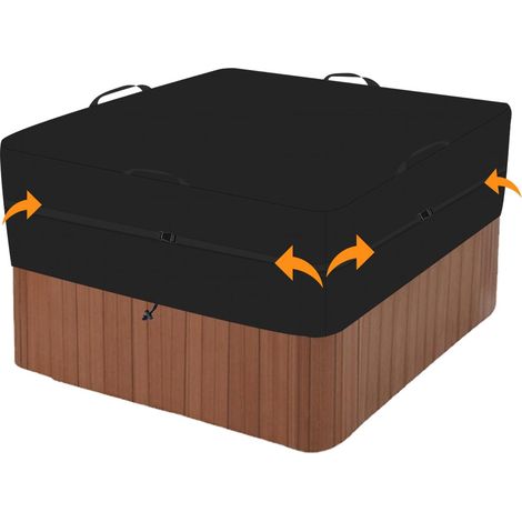 Housse de Protection Compatible avec Les spas Jacuzzi, 200x200x25 cm, Noir Bâche Oxford 600D pour jacuzzi extérieur, imperméable, coupe-vent, protection UV, résistante aux intempéries. (1/5)