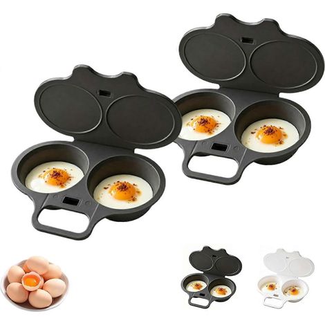 Cuiseur à œufs micro-ondes double cavité pour 2 œufs avec couvercle et poignée cuisson rapide sans huile multifonctionnel gris