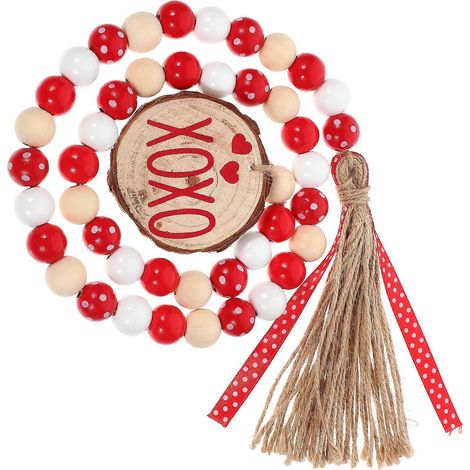Guirlande de perles en bois rouge avec pompon, guirlande de perles pour la Saint-Valentin (4 pièces) (1/5)