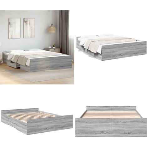 Bettgestell mit Schubladen Grau Sonoma 150x200 cm Holzwerkstoff - Bettesrahmen - Holzbettfundament - Doppelbett - Boxspringbett - Grau - Home & Living (1/5)