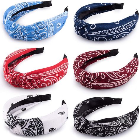 Headband - Top Knot - Paisley Print - Flexible Plastic - Vintage Boho Style - Wide Fit - For Women And Girls - 6 Pieces (1/5)