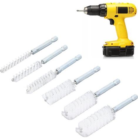 Lot de 6 brosses d'alésage en acier inoxydable de différentes tailles , brosse métallique torsadée avec poignée de 6,35 mm à tige hexagonale pour tubes et ports (1/5)