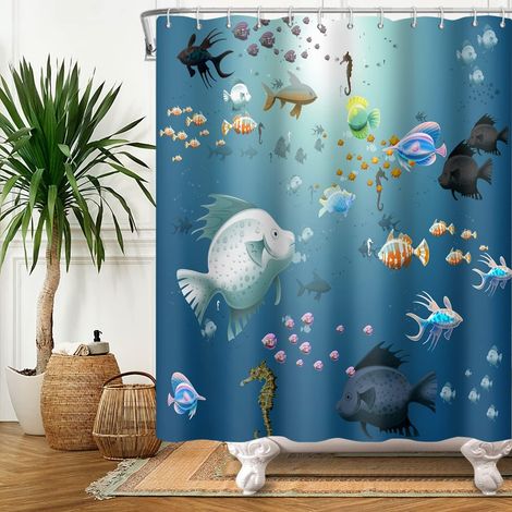 90x183cm Rideau de Douche Animé Poisson Tropical des Poissons Marin Animal Rideau de Bain Bleu Océan pour Enfants Salle de Bains Polyester avec Crochets (1/5)