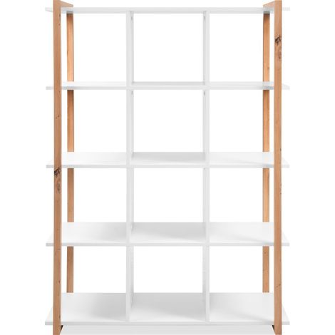 Etagère 4 niveaux blanc et effet bois 107 cm - Nora