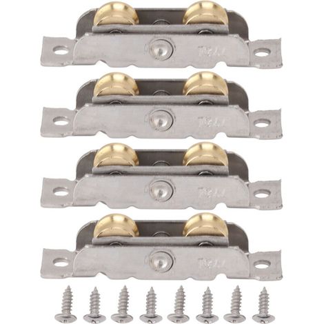 Ensemble de rouleaux de porte coulissante de Patio, 4 pièces, en acier inoxydable, cuivre, roulement à billes, roue pour verre Concave (1/5)