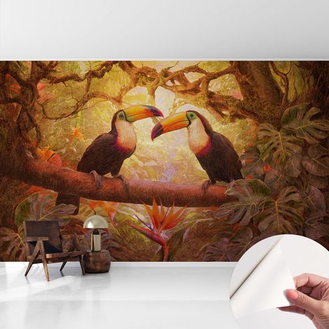 Papier peint autocollant adhésif avec imprimé motifs uniques apparence moderne Toucans colorés 416x254 cm (1/5)