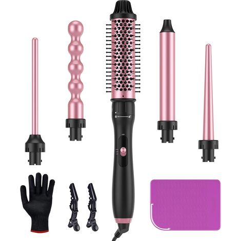 5 in 1 Curling Iron with Thermal Brush, Styling Set with 4 Interchangeable Ceramic Tips (9-32mm) for Curls and Waves, 2 Adjustable Temperatures, Easy to Use (1/5)