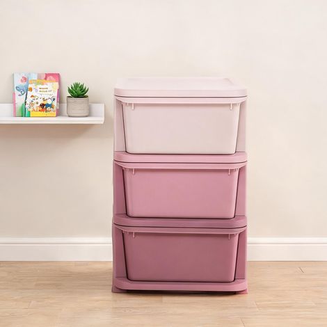Meuble de rangement enfant 3 tiroirs en plastique rose rosa (1/5)