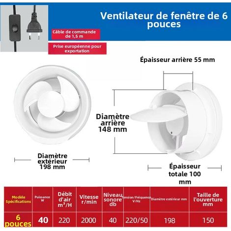 Ventilatore estrattore d'aria da 198 mm, 2000 giri/min, 220 m³/h, HRV, potente flusso d'aria CC, facile da installare, bagno, lavanderia, garage, 6 pollici (1/4)