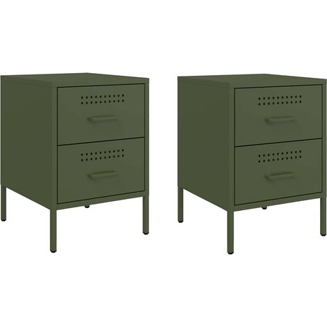 Maison Exclusive - Nachttische 2 Stk. Olivgrün 36x39x50,5 cm Stah