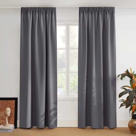 Rideau Occultant Thermiques - Rideau Thermiques Isolants Anti Froid Galon Fronceur, Double Rideaux Cuisine pour Chambre Enfant, L 140 x H 245 cm, 2 Pièces, Gris (1/5)