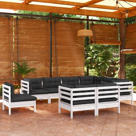 9-tlg. Garten-Lounge-Set mit Kissen Weiß Kiefer Massivholz vidaXL (1/5)