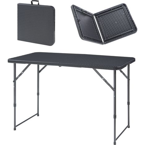 Höhenverstellbarer Klapptisch Adelfia 120x60cm Rattanoptik, schwarz [en.casa]