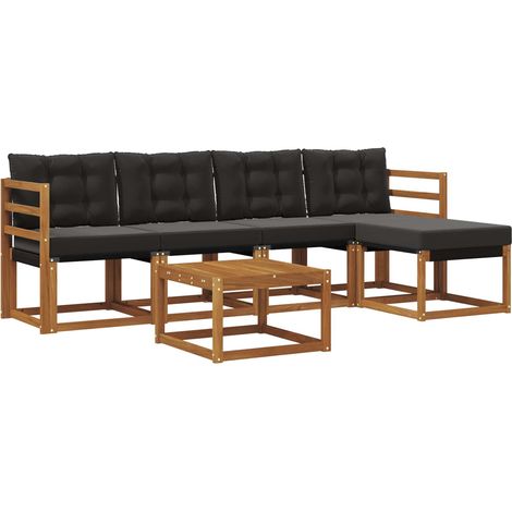 Set di divani da esterno con cuscino 6 pz Salotto da Giardino Naturale e Nero (1/5)