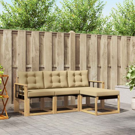 vidaXL Outdoor-Sofagarnitur mit Kissen 4 pcs Weiß und Beige (1/5)