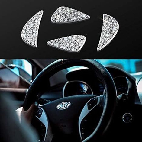 Bling Bling Auto-Lenkraddekoration Innenausstattung Diamant-Logo Lenkradaufkleber Abdeckung DIY Strass-Lenkradaufkleber (Kompatibel mit Hyundai) (1/5)