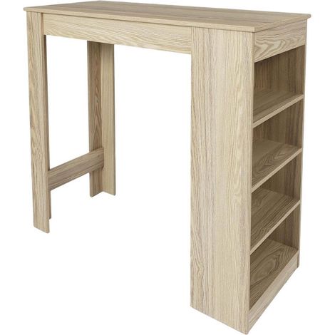KANPE - Table de Bar Mange-Debout avec Etagères Aspect Bois (1/5)