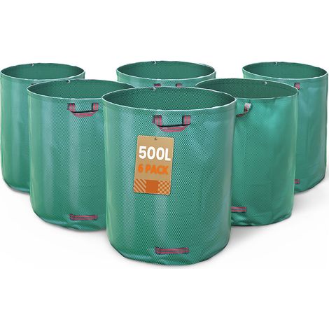 Vounot – Lot de 6 sacs à déchets 500L – Capacité 60kg – 3 poignées renforcées – Polypropylène 150g/m² résistant et réutilisable