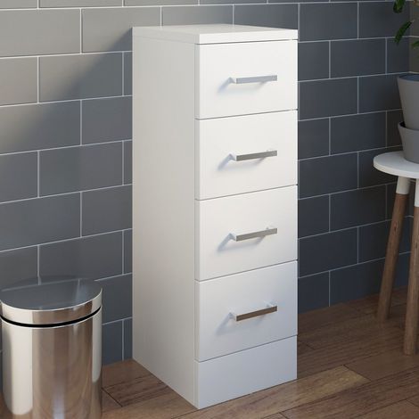 Bathroom 250 x 300 4 Drawer Unit Cabinet Modern Furniture White Gloss Storage