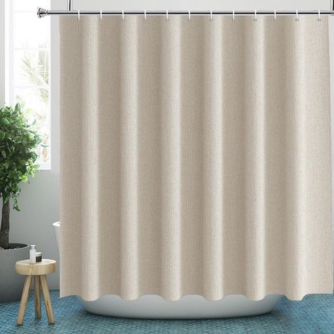 1 Rideau de douche, Lin beige, Tissu hydrofuge, Œillets acier, Salle de bain