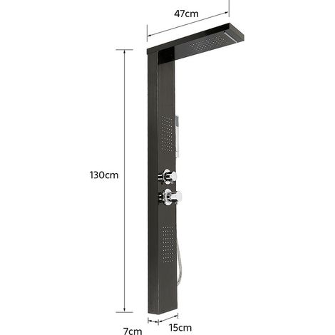 – Colonne de douche hydromassante noire – 4 jets – Système mural en aluminium – Dimensions 15 x 47 x 130 cm – Installation facile (1/3)