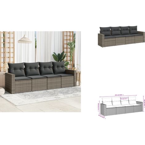Salon de jardin 4 pcs avec coussins gris résine tressée - Salon De Jardin - Canapé Extérieur - Meuble De Jardin - Set Salon De Jardin - Résine Tressée