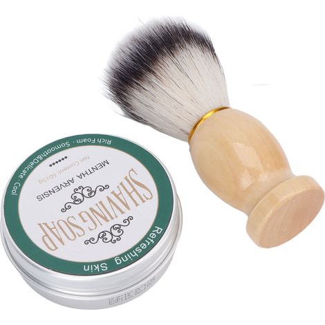 2 Savons à Barbe 60g à la Menthe Fraîche - Kit de Rasage Homme Comprenant Brosse et Baume Hydratant (1/5)