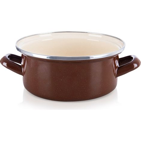 Emaillierter Topf, braune Emaille-Untertasse zum Kochen von Milch, 18,5 cm, 1,6 l