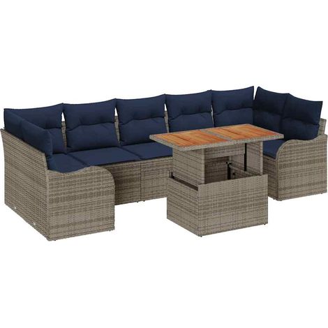 Garden Sofa Set 8 pcs Grey and Navy Blue Poly Rattan vidaXL (1/5)