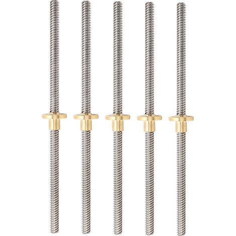 5 pièces vis trapézoïdale T8 pas 2 mm avance 8 mm tige de translation linéaire 200 mm avec écrou laiton pour imprimante 3D (1/5)