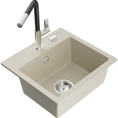 Mexen Milo 1-Becken-Granitspüle mit Mischbatterie Flora, Beige - 6505-69-670401-07 (1/5)