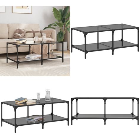 Couchtisch mit Glasplatte Schwarz 98,5x50x40 cm Stahl - Couchtisch - Wohnzimmertisch - Glastisch - Esszimmertisch - Sideboard - Home & Living