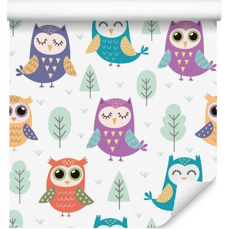 Papel pintado Búhos Alegres para Salón y Dormitorio 50x1000 cm (1/5)