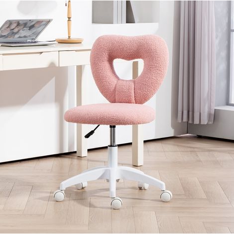 MEUBLIV Chaise de bureau rose pivotante en tissu teddy, dossier coeur, sans accoudoirs (1/5)