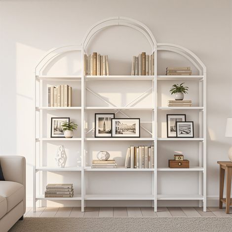 Bücherregal mit 5 Ablagen – 170 x 26 x 190 cm – MDF und Metall – Weiß