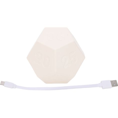 Elegante timer a cubo dodecagonale, multifunzionale e ricaricabile, con funzione promemoria per lavoro e studio, colore bianco. (1/5)